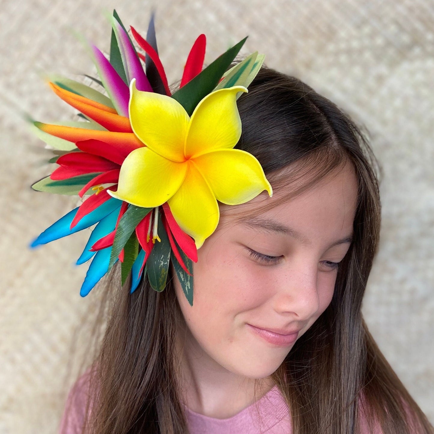 Hawaiian Hair Clip Tahitian Adornment Aparima Ahuroa Statement Piece Plumeria Bird of Paradise Spider Lily Vintage Tropical Elegant Hair Pin