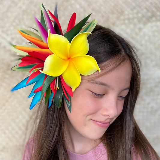 Hawaiian Hair Clip Tahitian Adornment Aparima Ahuroa Statement Piece Plumeria Bird of Paradise Spider Lily Vintage Tropical Elegant Hair Pin