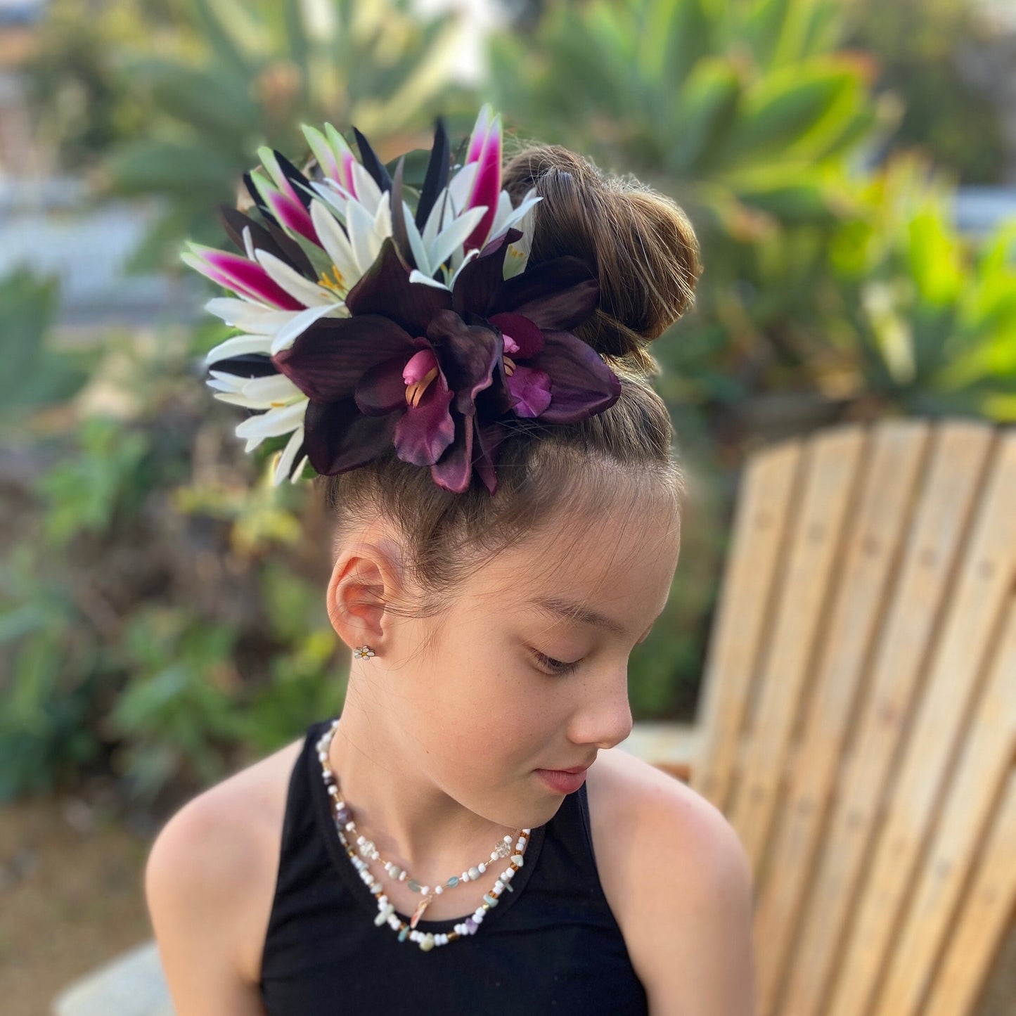 Hawaiian Flower Hair Clip Tahitian Costume Accessories Orchids & Heliconia Artificial Ti Leaf Tropical Hairpin for Aparima Ahuroa Otea Solo