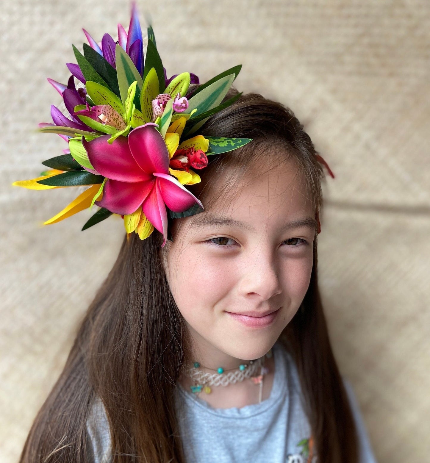 Tahitian Fascinator Hawaiian Hair Clip Aparima Ahuroa Statement Piece Plumeria Orchid Bird of Paradise Artificial Ti Leaf Tropical Hair Pin