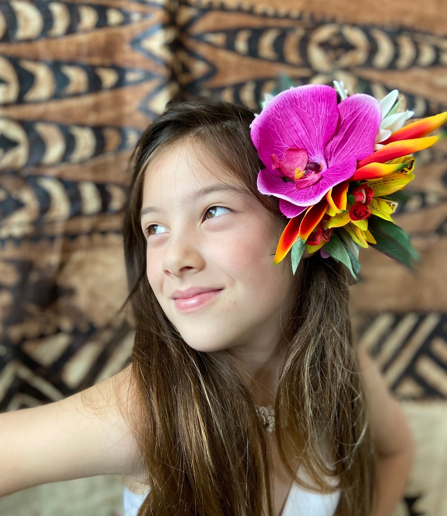 Hawaiian Flower Hair Clip Tahitian Costume Accessories Orchids & Heliconia Artificial Ti Leaf Tropical Hair Pin