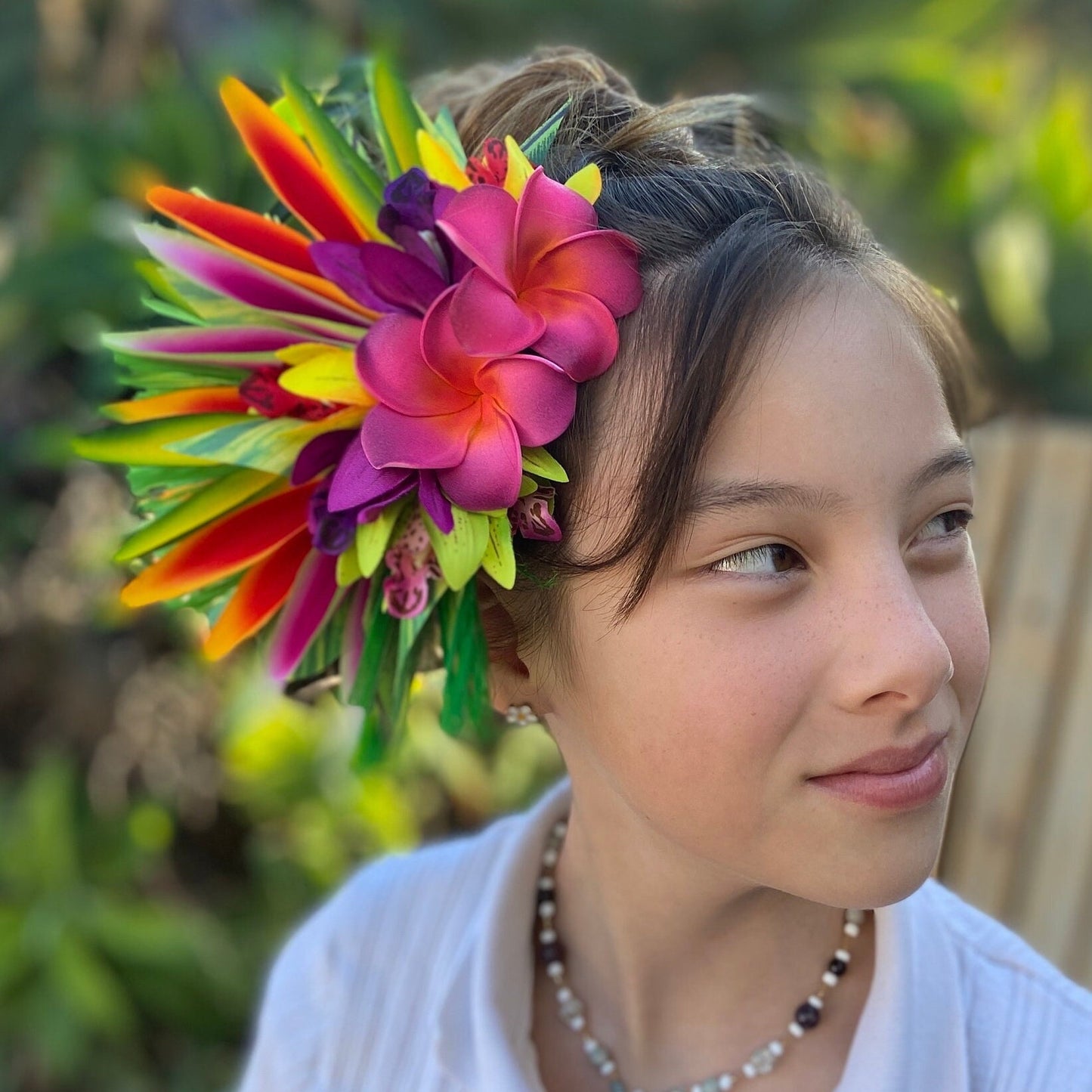 Polynesian Plumeria Hair Clip Tahitian Headdress Costume for Aparima Ahuroa Hula Statement Piece Bridal Heliconia Orchid Fascinator Hair Pin