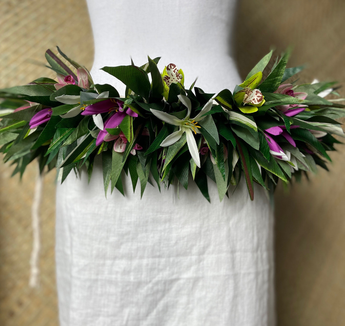 Floral Hip Hei Ahuroa Aparima Solo Ti Leaf Premium Braided Hip Belt Competition Quality for Ori Tahiti, Hula, Polynesian Dance, Siva Samoa