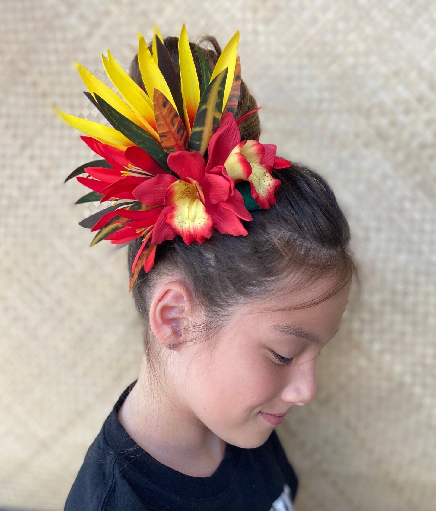 Royal Hawaiian Orchid Hair Clip Tahitian Headdress Costume Aparima Ahuroa Statement Piece Spider Lily Floral Artificial Ti Leaf Hairpin