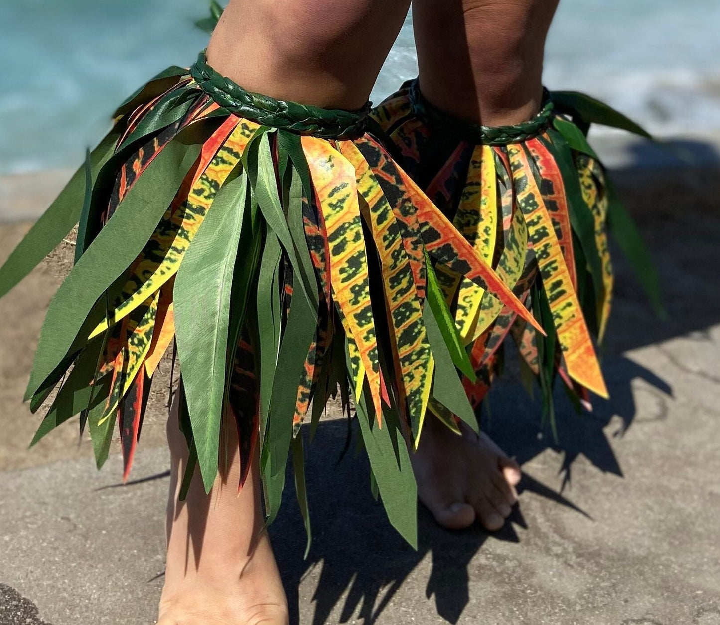 Silk Croton & Artificial Silk Ti Leaf Warrior Tauvae na Kane Premium Grade Polynesian Leg Wrappings