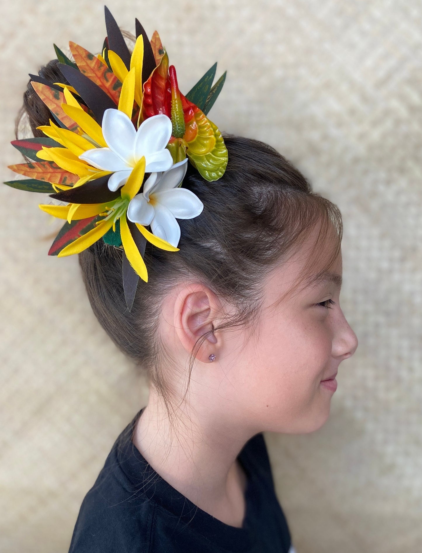 Royal Sunset Anthurium Hair Clip Tahitian Headdress Costume for Aparima Ahuroa Hula Statement Piece Bridal Plumeria Fascinator Hair Pin