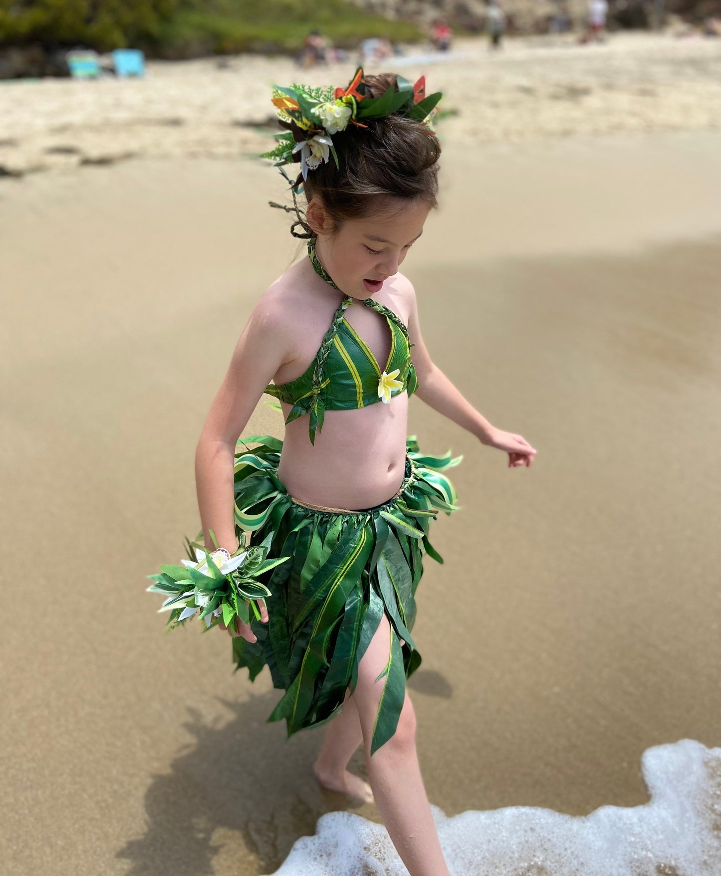 Keiki Hip Hei Premium Silk Ti Leaf Hau Mōr'e Tamārii Tamāhine Ori Tahiti Hula Kahiko Polynesian Dance Heiva Siva Samoa