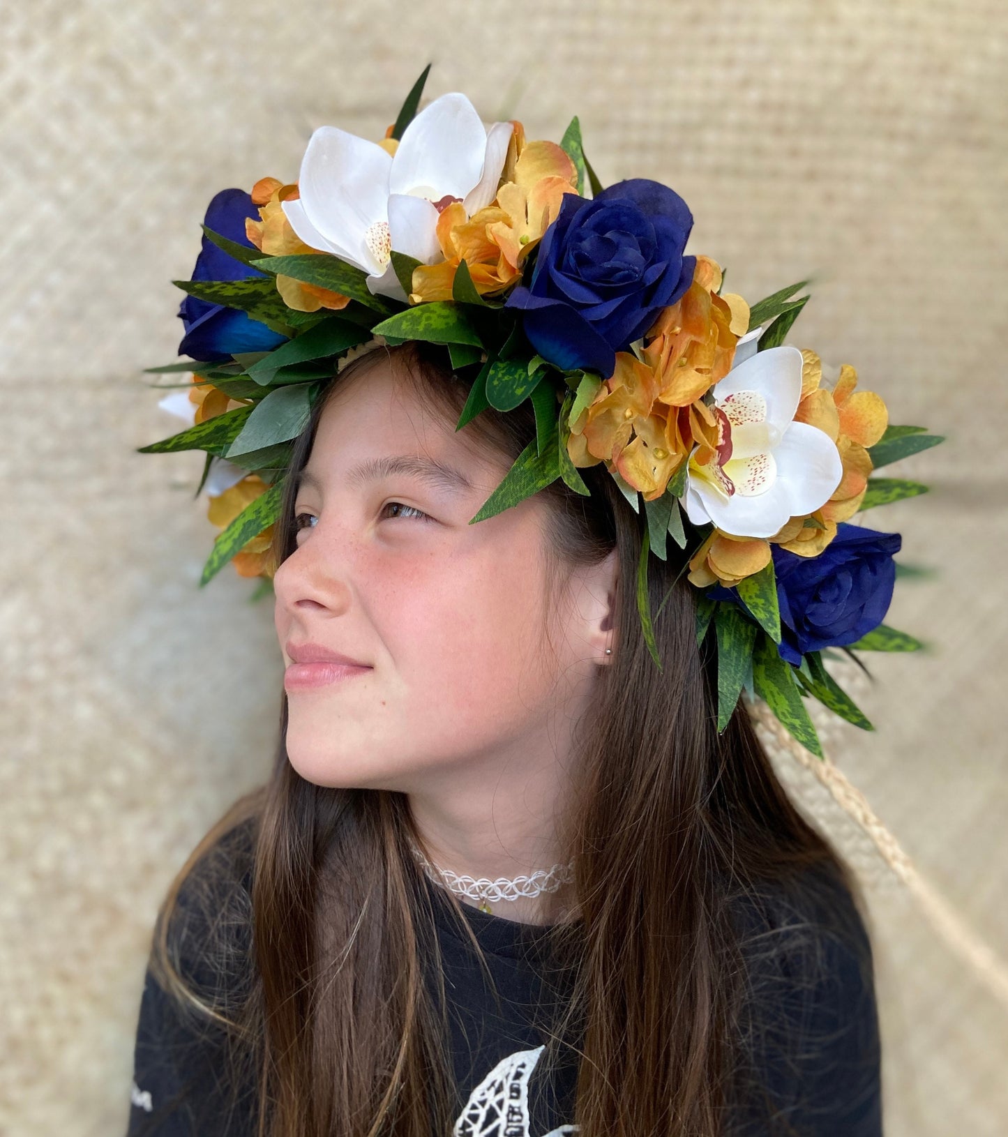 Graduation Lei Po'o Premium Flower Crown University of California Blue & Gold