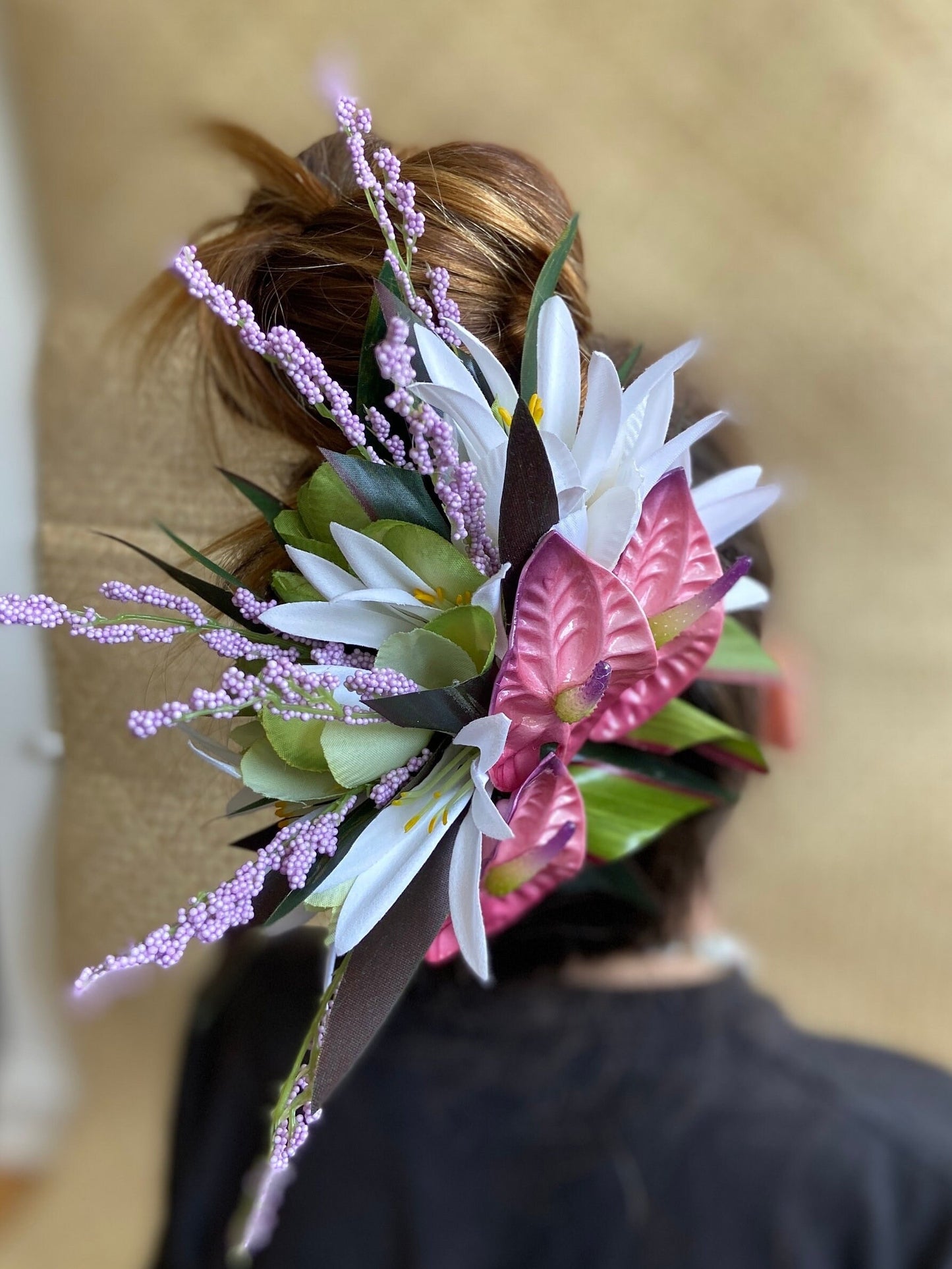 Petunia Pink Princess Anthurium Hair Clip Tahitian Headdress Costume Aparima Ahuroa Hula Statement Piece Bridal Plumeria Fascinator Hair Pin