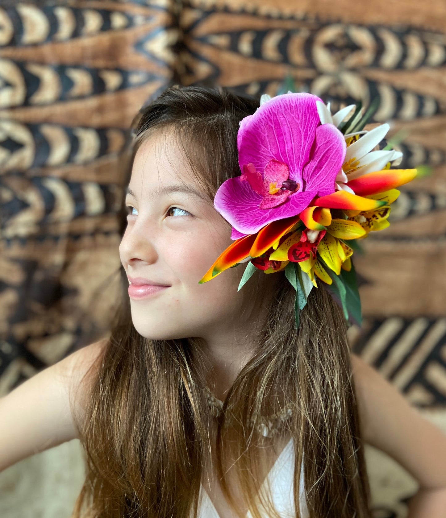 Hawaiian Flower Hair Clip Tahitian Costume Accessories Orchids & Heliconia Artificial Ti Leaf Tropical Hair Pin