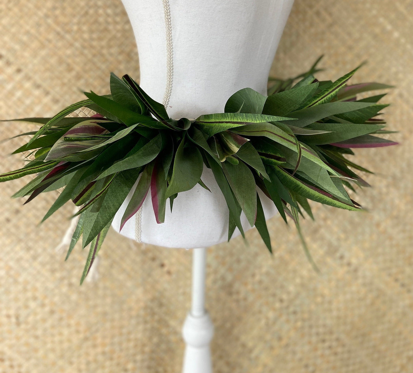 Long Silk Ti Leaf Hip Hei Extra Full Premium Braided Hip Belt Ti & Variegated Leaves Ori Tahiti, Hula Kahiko, Polynesian Dance