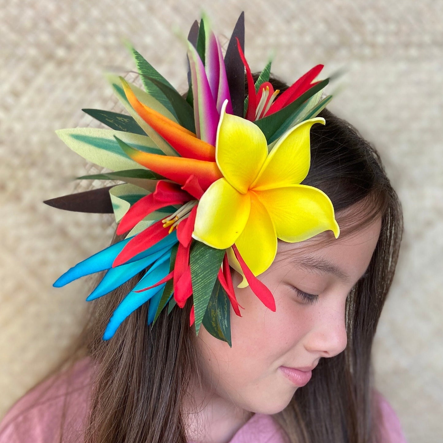 Hawaiian Hair Clip Tahitian Adornment Aparima Ahuroa Statement Piece Plumeria Bird of Paradise Spider Lily Vintage Tropical Elegant Hair Pin