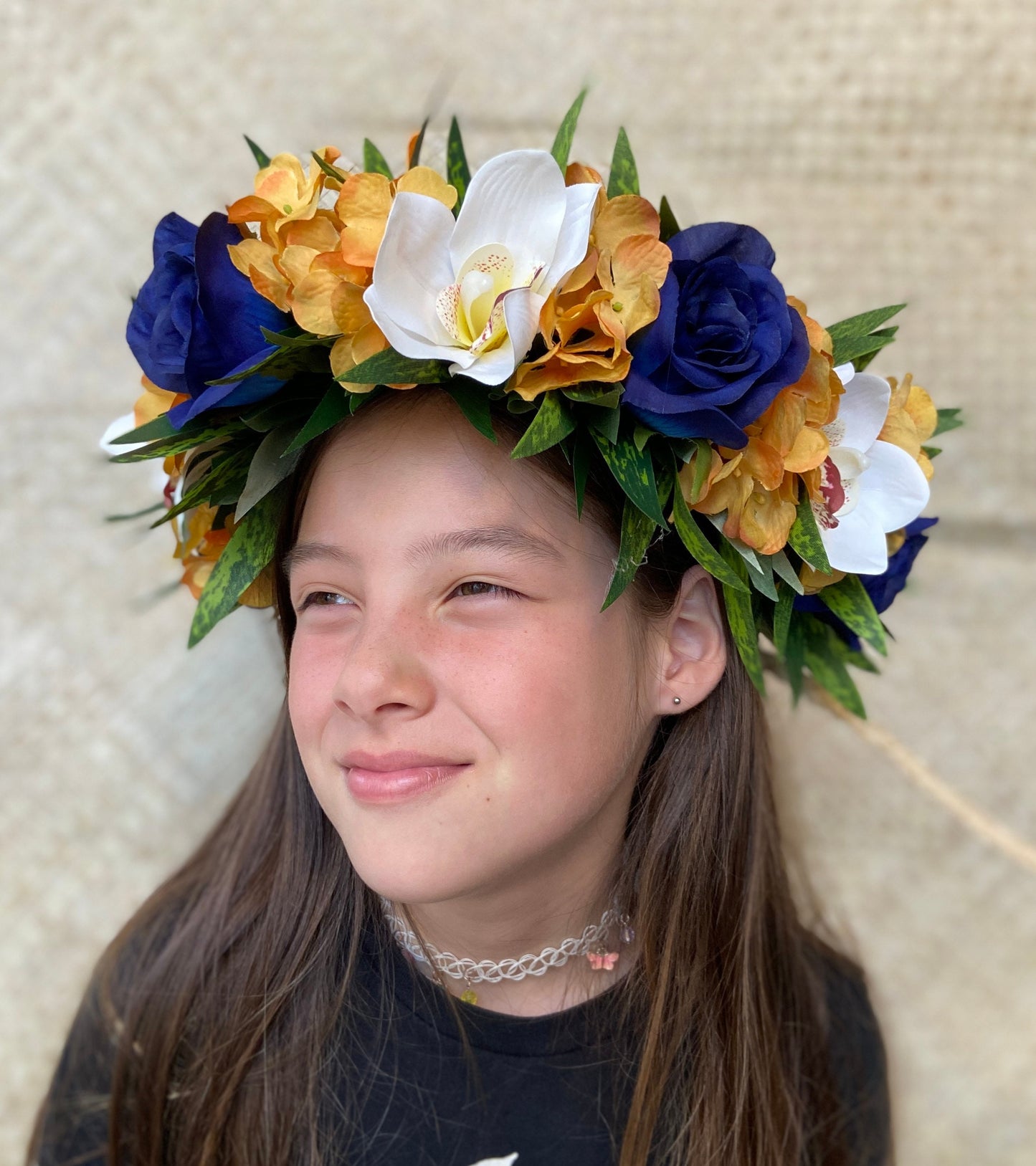 Graduation Lei Po'o Premium Flower Crown University of California Blue & Gold