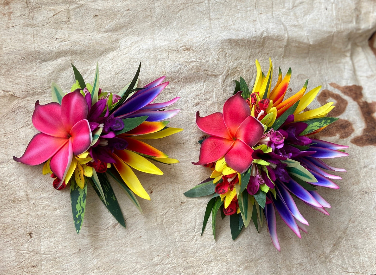 Tahitian Fascinator Hawaiian Hair Clip Aparima Ahuroa Statement Piece Plumeria Orchid Bird of Paradise Artificial Ti Leaf Tropical Hair Pin