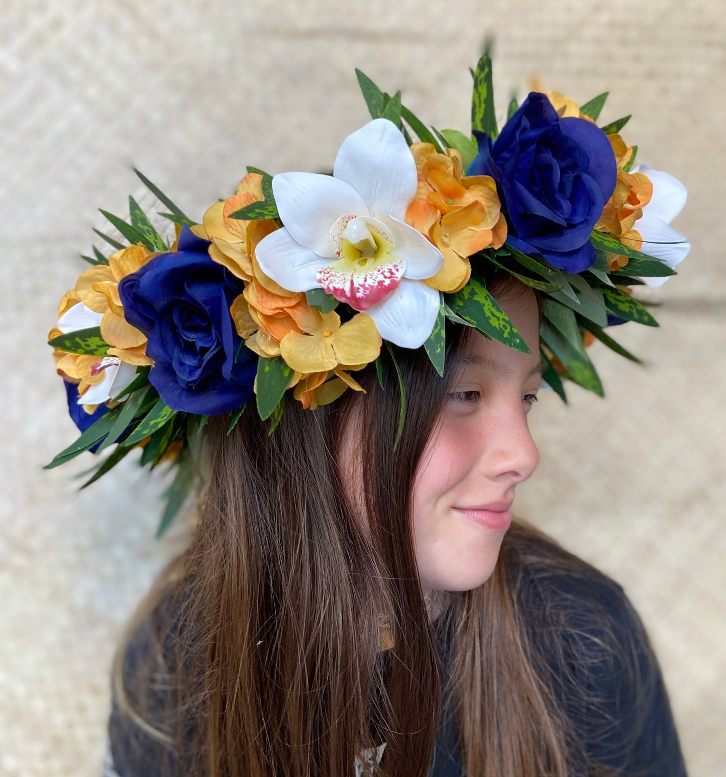 Graduation Lei Po'o Premium Flower Crown University of California Blue & Gold