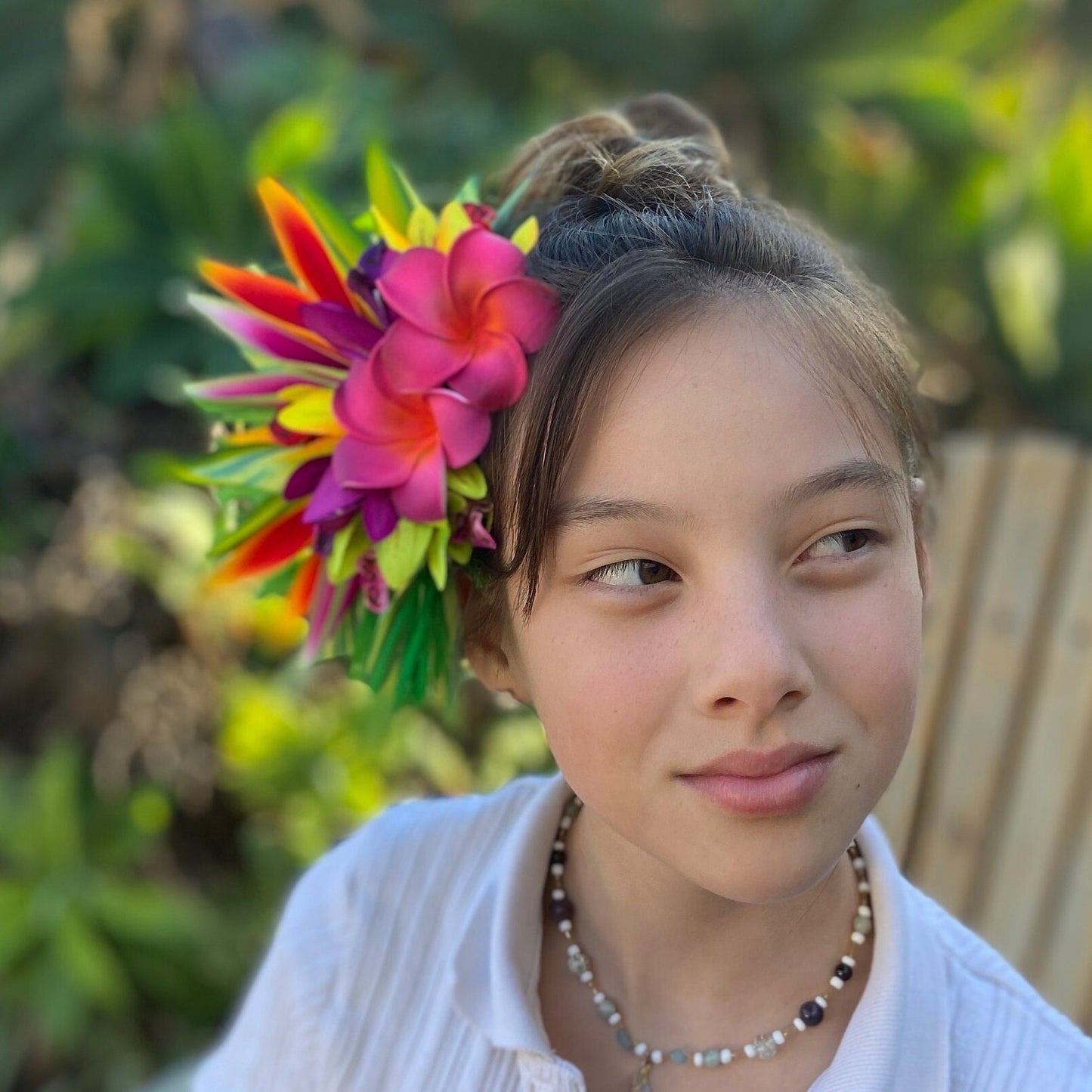 Polynesian Plumeria Hair Clip Tahitian Headdress Costume for Aparima Ahuroa Hula Statement Piece Bridal Heliconia Orchid Fascinator Hair Pin