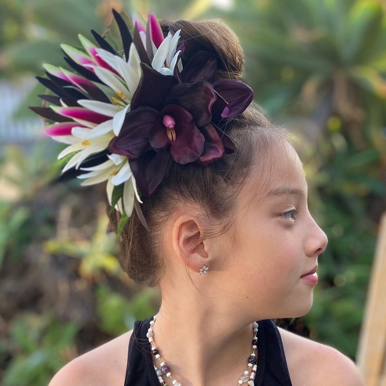 Hawaiian Flower Hair Clip Tahitian Costume Accessories Orchids & Heliconia Artificial Ti Leaf Tropical Hairpin for Aparima Ahuroa Otea Solo