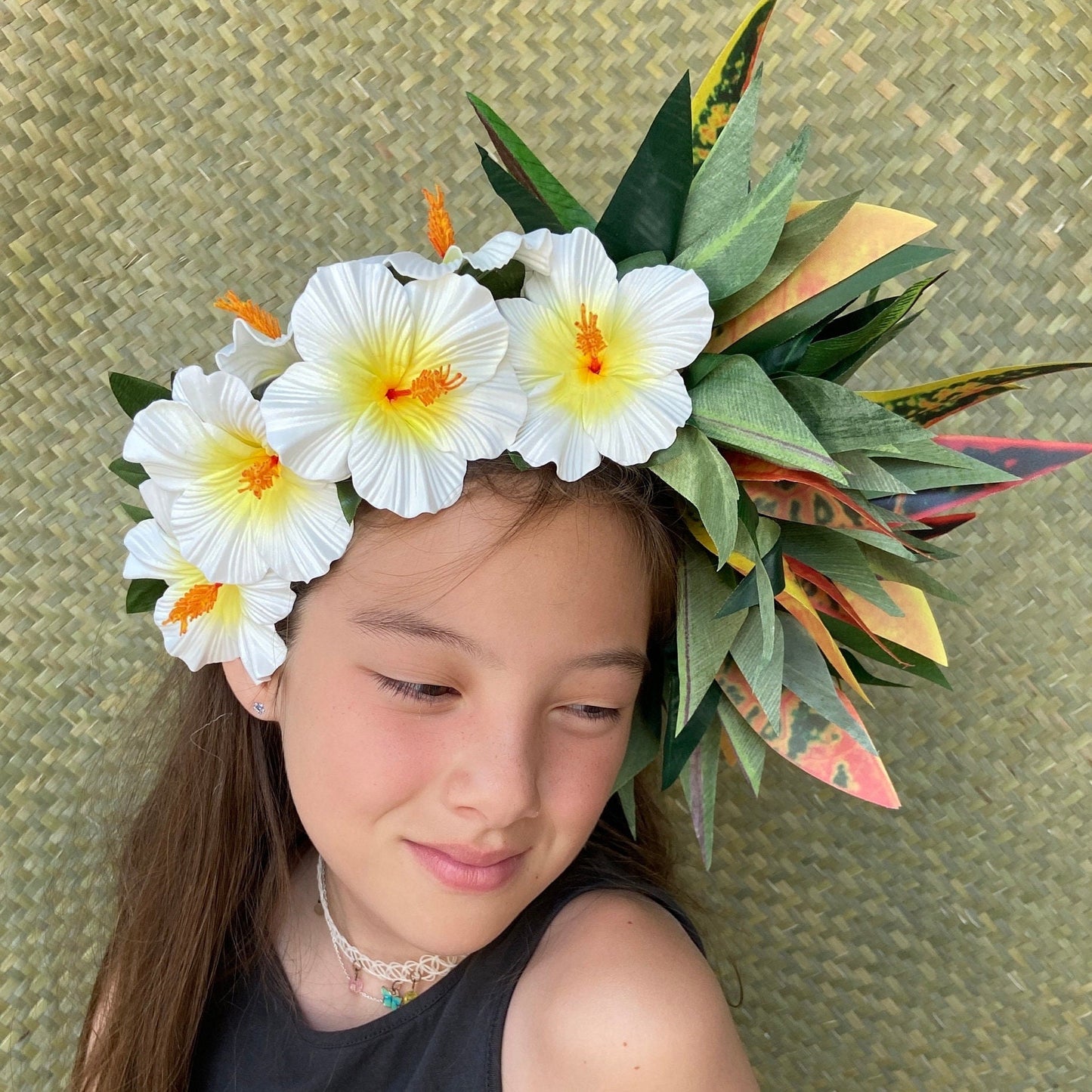 Polynesian Croton and Hibiscus Headdress