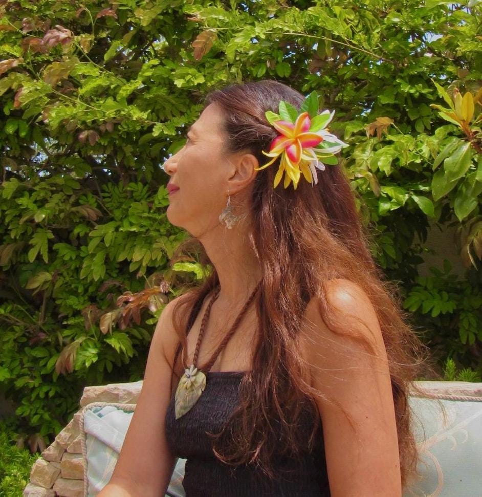 Hawaiian Plumeria Hair Clip Tahitian Costume Accessories Maile & Spider Lily Artificial Ti Leaf Tropical Hairpin Aparima Ahuroa Otea Solo