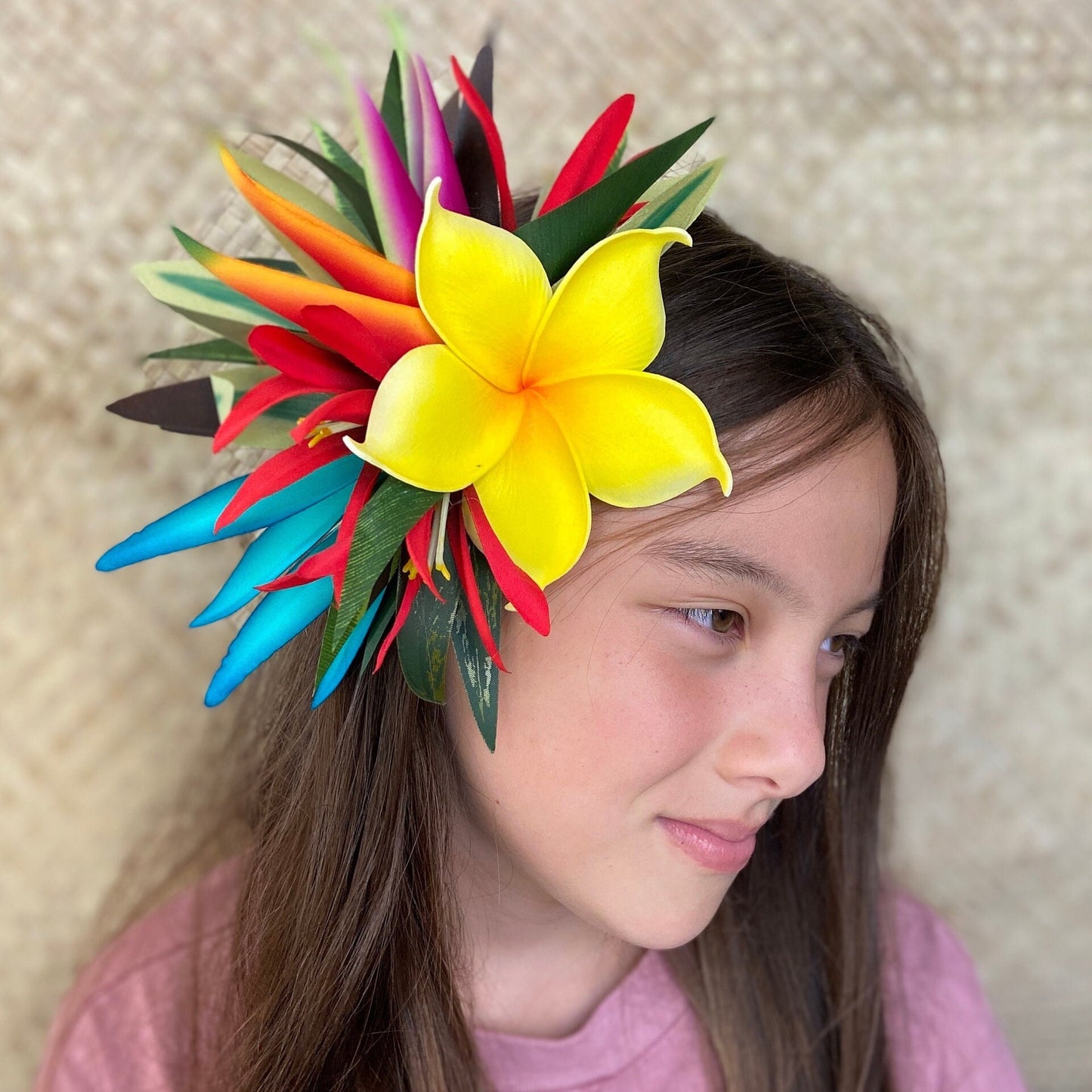 Hawaiian Hair Clip Tahitian Adornment Aparima Ahuroa Statement Piece Plumeria Bird of Paradise Spider Lily Vintage Tropical Elegant Hair Pin