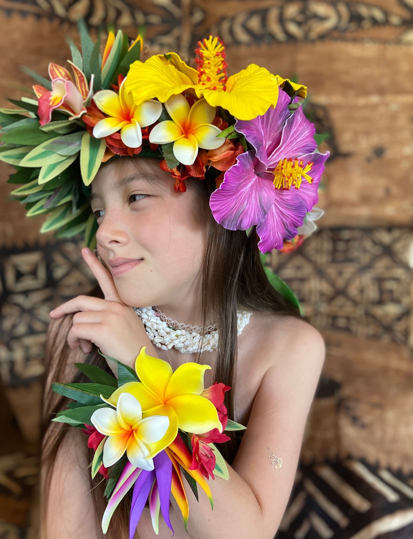 Hawaiian Hair Clip Tahitian Adornment Aparima Ahuroa Statement Piece Sunrise Sunset Twin Plumeria Vintage Tropical Elegant Hair Pin